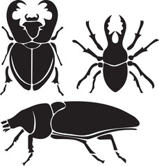 A set of insects silhouettes for flat design. Hand drawn vector illustration