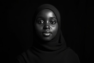 Portrait of Woman in Hijab on Black Background with Monochrome Lighting