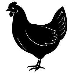 Cute Black Vector Chicken Line Art Black Vector Silhouette Cartoon  Illustration