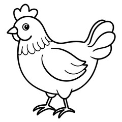 Cute Black Vector Chicken Line Art Black Vector Silhouette Cartoon Illustration