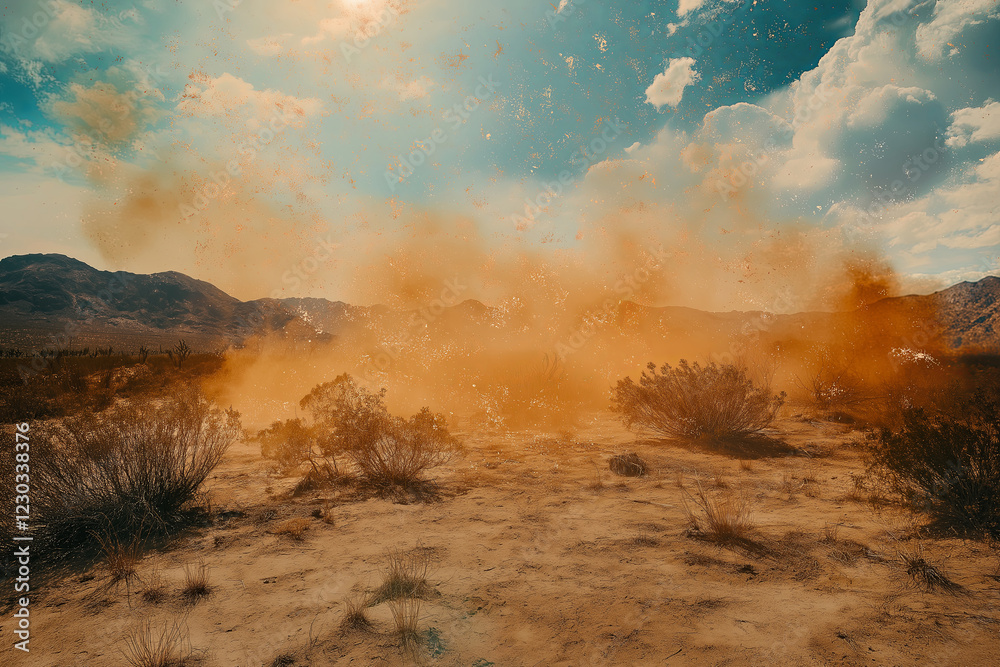 Poster a scorching desert scene with heat waves distorting the horizon.