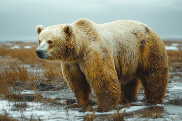 Fototapeta premium Alaskan Brown Bear Standing in Winter Tundra