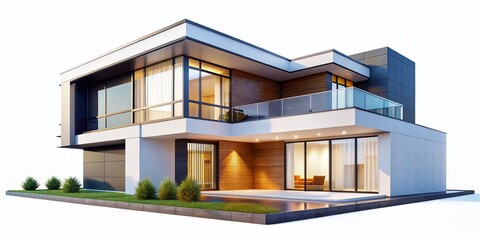 Modern Minimalist House Architectural Design Isolated on White Background