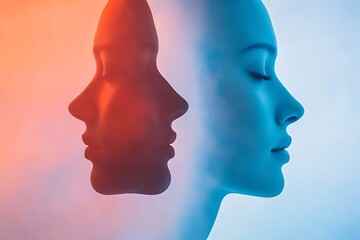 Double exposure profile portrait of a woman with contrasting colors
