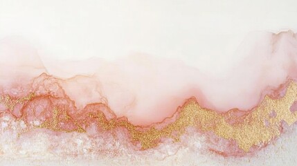 Obraz premium An elegant abstract design featuring soft pink and white hues contrasted with intricate golden details, evoking a sense of luxury and tranquility.