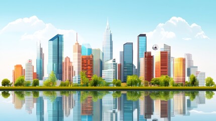 Fototapeta premium Stunning Cityscape Panorama with Colorful Skyscrapers