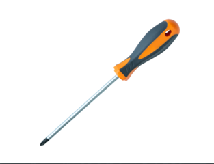 Screwdriver with yellow and gray handle. Home tool