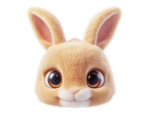 Isolated 3D Beige Rabbit Face with Cute Brown Eyes and Detailed Fur Texture