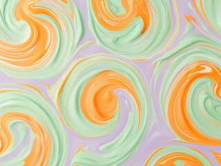 Pastel swirls of orange and mint green on a solid lavender backdrop.