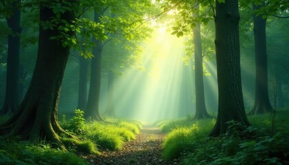 A serene forest scene transitions into a soft white hue, peaceful, woods, calm