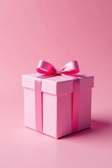 Fototapeta premium Colorful pink present box on a soft white background, box, birthday gift, pink