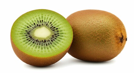 Fototapeta premium Juicy Kiwi Fruit: Half and Whole, Fresh and Ripe