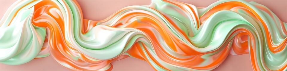 Soft pastel swirls of orange and mint green on a solid mauve backdrop.