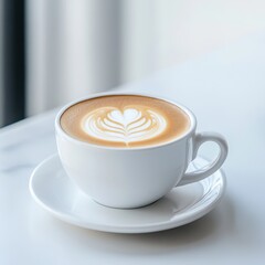 Cappuccino in White Cup with Intricate Latte Art Design