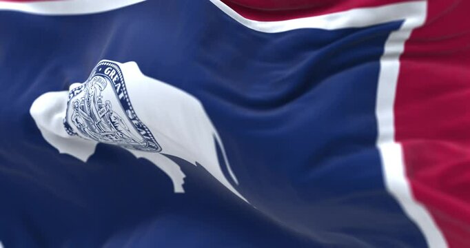 Close-up of Wyoming state flag waving in the wind