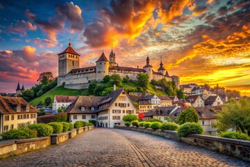 Fototapeta premium Munot Fortress Schaffhausen Switzerland - Historic Old Town Architecture