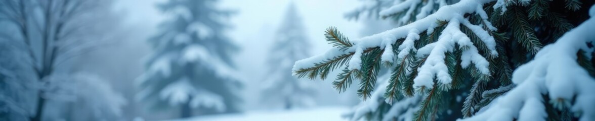 Frosty branches adorn a snow-covered evergreen tree, cold weather, icy landscape, tree