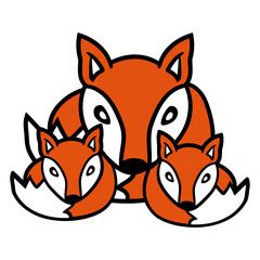 3 Foxes Friends Family Three Kids Crew Team Sweet Design Lover Art Vector Illustration Card T-Shirt Poster Sticker Graphic Print Decorative Drawing Isolated Logo Decoration Symbol Creative Cool Style
