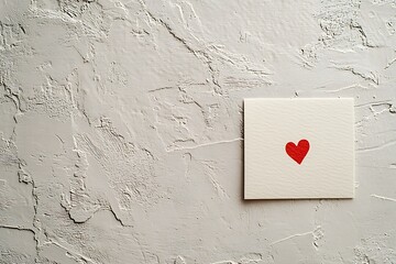 Red heart on a white card on a textured background
