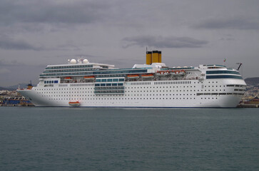 Luxury classic cruiseship cruise ship liner Romantica docked in port of Heraklion, Crete in Greece...