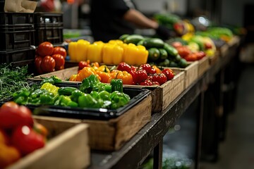 Colorful display of fresh produce in a food warehouse setting.