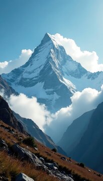 Killer mountain Nanga Parbat from low angle with clouds and fog, killer, low-angle