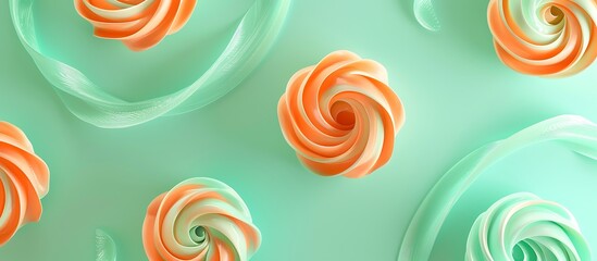 Soft pastel swirls of orange and mint green on a solid seafoam green backdrop.