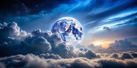 Fototapeta premium Mystical Full Moon Night: Double Exposure Cloud Photography