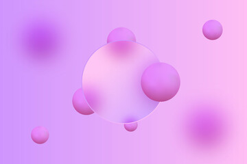 Presentation background in the style of minimalist glass morphism. Transparent rectangle with blur effect. Decorated with round balls. Eps 10