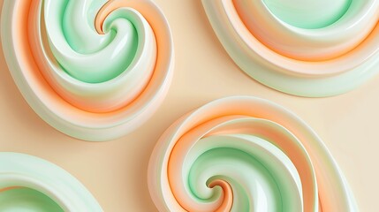 Soft pastel swirls of orange and mint green against a solid beige background.