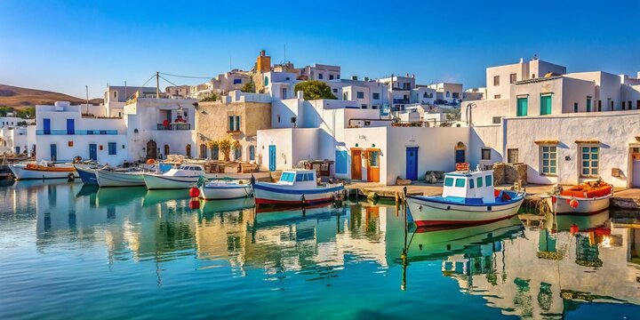 Naousa Paros Harbor: Traditional Greek Fishing Boats Moored in Picturesque Cycladic Setting