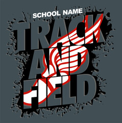 track and field team design with winged foot for school, college or league sports