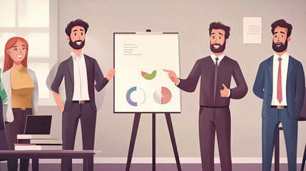 Obraz premium Businessman presenting to his team using an easel.