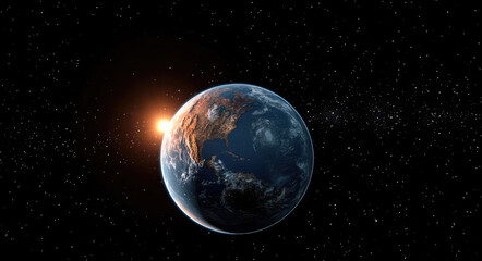 Earth from Space with Stunning View of Stars and Planet Details