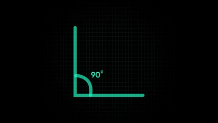 90° degree Angle, Acute Angle Symbol for Math and Measurement and math isolated icon animation. Geometric math graph with an angle measure of 90 degree icon. Icon of 90 degree. Acute angle.
