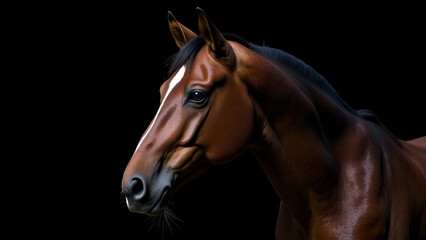 Obraz premium Closeup of a brown horses head on a dark background