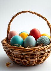 Colorful easter eggs in basket isolated on white background easter egg holiday illustration celebration easter