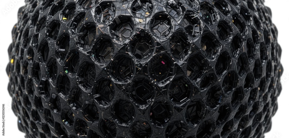 Poster abstract black sphere with hexagonal lattice structure on a white background