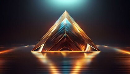 pyramid shape floating with metallic reflections 