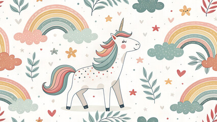 colorful seamless pattern for kids with unicorn
