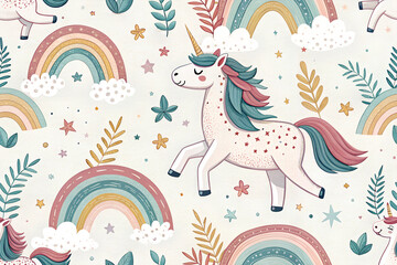 colorful seamless pattern for kids with unicorn

