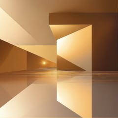 Obraz premium A modern architectural interior featuring geometric shapes and warm lighting, creating a minimalist and abstract design.