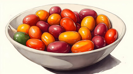 Colorful Olives in White Bowl Still Life