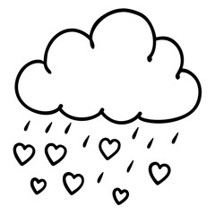 Heart Rain from a Cloud Line Art