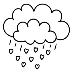 Heart Rain from a Cloud Line Art