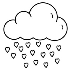 Heart Rain from a Cloud Line Art