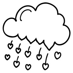 Heart Rain from a Cloud Line Art