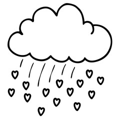 Heart Rain from a Cloud Line Art
