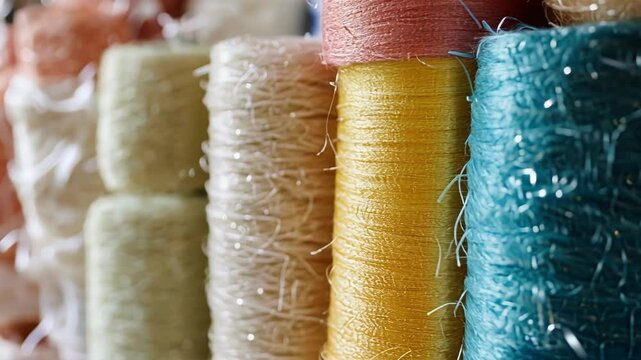 A closeup shot of various ecofriendly sping materials including natural fibers and biodegradable plastics tightly bound and ready for shipping.