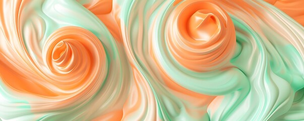 Soft pastel swirls of orange and mint green on a solid white backdrop.